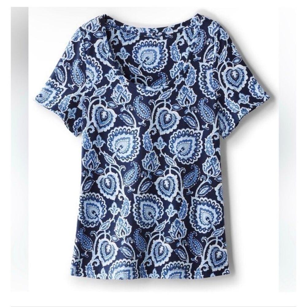 Soft Surroundings Cynthia Supima Tee Blue Paisley Womens 3X NEW